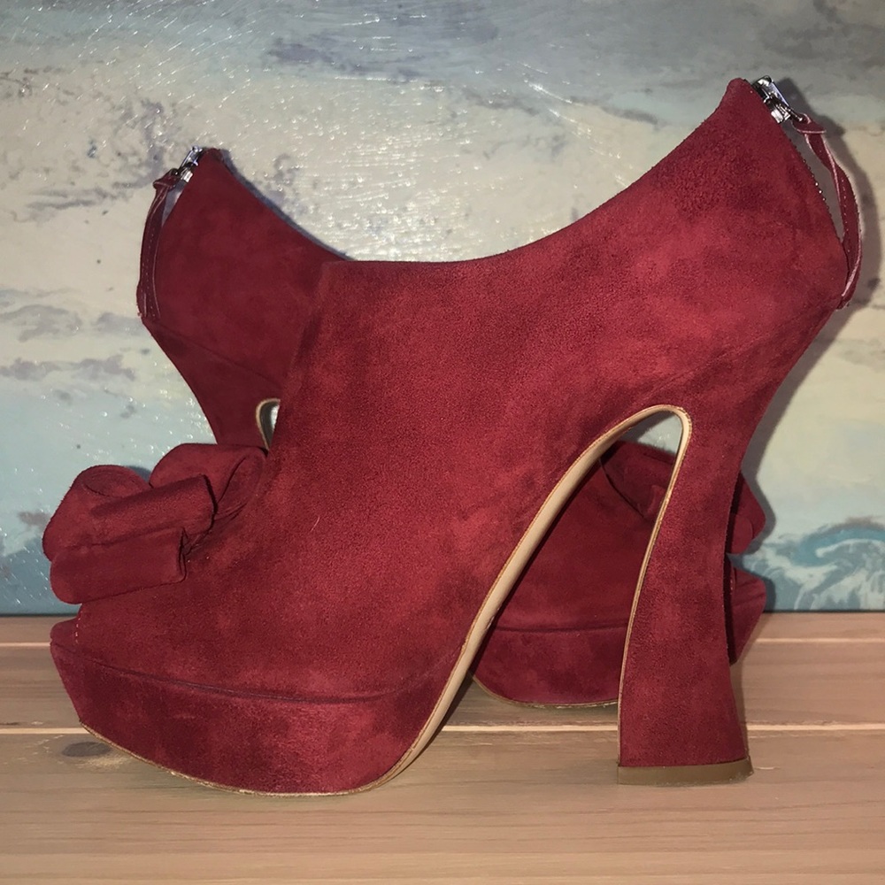 MIU MIU Suede Peep Toe Bow Ankle Bootie EUC sz 39 - Picture 11 of 16